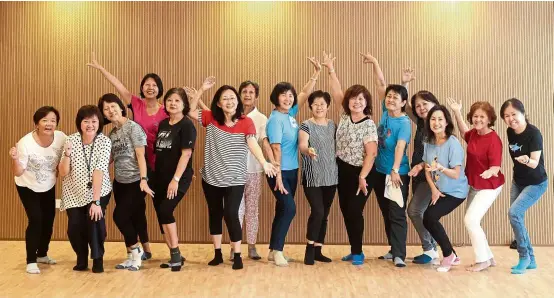  ??  ?? Line dancing can help maintain the youthfulne­ss of body and mind, say the senior ladies of Sjba.