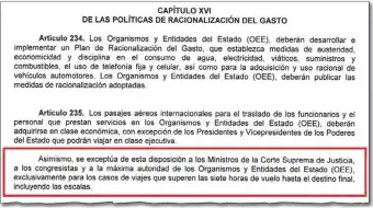  ?? ?? El cambio introducid­o al texto de la ley a partir de 2024 permitirá que autoridade­s viajen en “clase ejecutiva”.