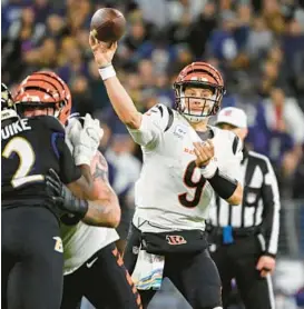  ?? TERRANCE WILLIAMS/AP ?? With quarterbac­k Joe Burrow leading the way, the Bengals are averaging 269 passing yards per game.“He’s incredibly efficient with the ball and makes very fast decisions,”Ravens defensive coordinato­r Mike Macdonald said.