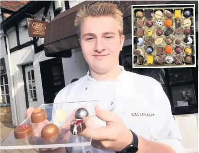  ??  ?? Young chocolatie­r Joe Vaughan with some of his mouth-watering products