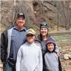  ?? CHARLES BRIAN MARGESON ?? Margeson, his daughter Alexis, wife Jaime and son Robert during a “COVID trip” to Zion National Park during spring break in April 2020. He sued Ford for fraud after the company sold him a 6.0L diesel engine with known defects used in his F-350 and won on appeal.
