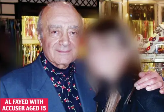  ??  ?? Claims: Mohammed Al-Fayed with youngster whose allegation­s of sexual assault were broadcast by Channel 4 last night AL FAYED WITH ACCUSER AGED 15