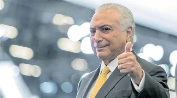  ?? AFP ?? Enfático. El presidente Michel Temer defendió la historia de integració­n entre Brasil y Argentina. “Ha rendido y rinde muchos frutos”, sostuvo.