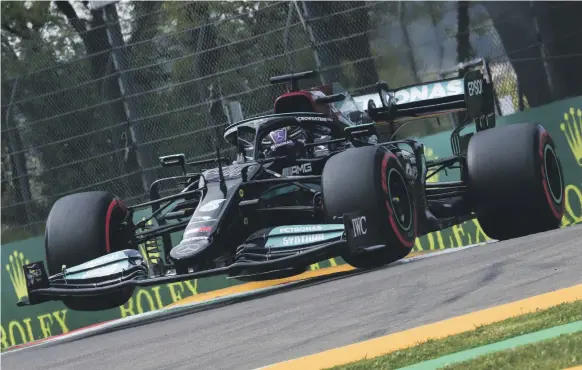  ?? EPA ?? Lewis Hamilton held off the challenge of Sergio Perez and Max Verstappen to secure his place at the front of the grid for today’s Emilia Romagna Grand Prix