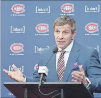  ?? CP PHOTO ?? Montreal Canadiens general manager Marc Bergevin comments on the team’s coaching change during a news conference in Brossard, Que., on Wednesday.