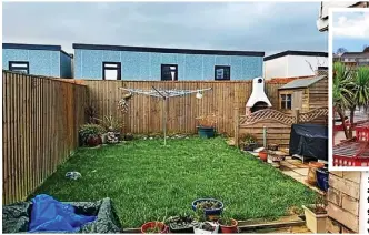  ?? ?? > A view of the temporary accommodat­ion units from David Thomas’ garden in Llantwit Major and, inset, Ann Knight’s view from her bedroom