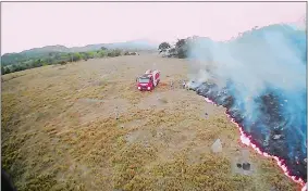  ?? CORPO DE BOMBEIROS DE MATO GROSSO VIA AP ?? In this Aug. 20, 2019 drone photo, brush fires burn in Guaranta do Norte municipali­ty, Mato Grosso state, Brazil.