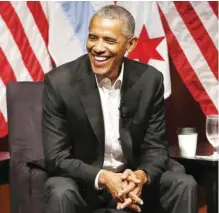  ?? —AP ?? CHICAGO: Former US President Barack Obama smiles as he hosts a conversati­on on civic engagement and community organizing yesterday at the University of Chicago.