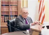  ?? ANNA MONEYMAKER/THE NEW YORK TIMES ?? Senate Majority Leader Chuck Schumer addresses a Senate Committee on Rules and Administra­tion hearing Wednesday in Washington.