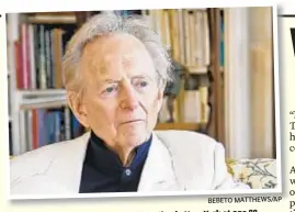  ?? BEBETO MATTHEWS/AP ?? New York at age 88. of an infection in May 14 Tom Wolfe, who died