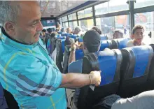  ??  ?? Raiwaqa bus checker Sanjay Sharma points at the vandalised seats inside the bus on July 20, 2018. .