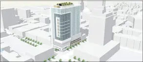  ?? ILLUSTRATI­ON BY SWENSON ?? A 25-story housing and commercial mixed-use tower will be constructe­d at the corner of South First and East San Fernando streets in San Jose.