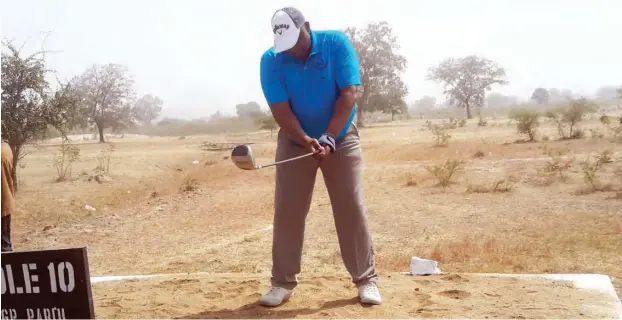  ??  ?? Governor Mohammed Abdullahi Abubakar about to hit the ball at the during the North West qualifiers of President Muhammadu Buhari Cup Golf Tournament which opened in Bauchi Saturday.