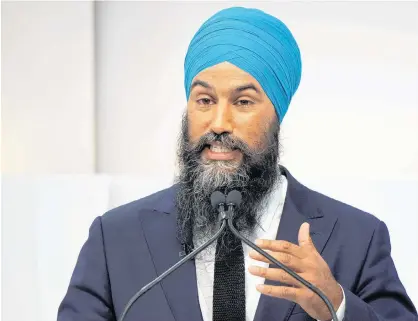  ?? FRANK GUNN/POOL VIA REUTERS ?? New Democratic Party (NDP) leader Jagmeet Singh speaks at the Maclean’s/Citytv National Leaders Debate on the second day of the election campaign in Toronto, Ont., Sept. 12.