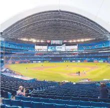  ?? NATHAN DENETTE/THE CANADIAN PRESS VIA AP ?? The Blue Jays’ intrasquad baseball game action in Toronto from Friday is shown, but the team won’t be playing there this season.