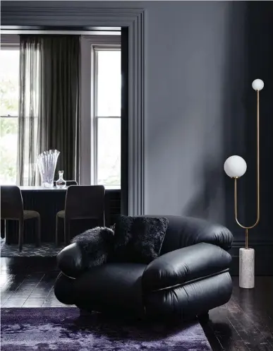  ??  ?? Above left and right ‘Reflect’ captures our obsession with moody, rich luxury, looking to the 1970s for glamour and the 1930s for elegance. Purple and grey-lilacs, meanwhile, make an appearance in this sophistica­ted palette.