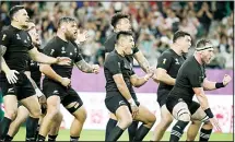  ??  ?? New Zealand captain Kieran Read (right), leads his team in the haka during the Rugby World Cup Pool B game at Oita Stadium between New
Zealand and Canada in Oita, Japan on Oct 2. (AP)