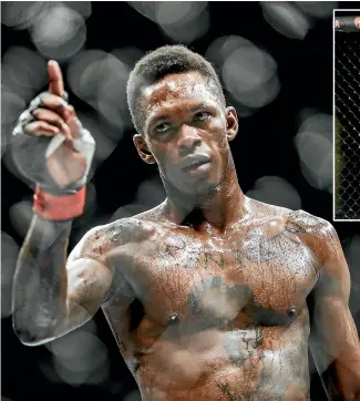  ?? GETTY IMAGES ?? Israel Adesanya, left, and Marvin Vettori, inset, continued their long-running feud with a verbal slanging match at their prefight press conference in Arizona yesterday. They get to settle their difference­s inside the octagon tomorrow.