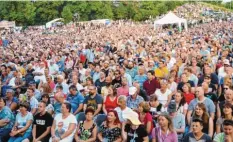  ?? Foto: Heike John ?? So viele Menschen passen auf den Meringer Badanger: 5000 Besucher kamen zum Open Air mit der Ersten Allgemeine­n Verunsiche­rung. Ebenso viele Gäste sollen Seiler und Speer 2020 anlocken.