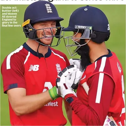  ??  ?? Double act: Buttler (left) and Moeen Ali steered England to glory in the final few overs