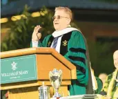  ?? STEPHEN SALPUKAS/WILLIAM & MARY ?? Comedian, actor, author and Portsmouth native Patton Oswalt addresses graduates Friday at his alma mater, William & Mary.