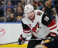  ?? AP PhoTo/Jeffrey T. bArnes ?? In this 2017, file photo, Arizona Coyotes forward Shane Doan (19) looks on during the first period of an NHL hockey game against the Buffalo Sabres in Buffalo, N.y.