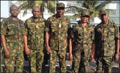  ??  ?? Rear Admiral Chris Ezekobe (middle), flanked by other senior officers