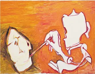  ?? Foto: Maria-Lassnig-Stiftung ?? Maria Lassnig: „Vom Tode gezeichnet“(2011), eines der letzten großen Gemälde der 2014 verstorben­en Künstlerin, befindet sich im Besitz des Museums Ludwig in Köln.