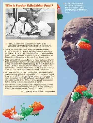  ?? Reuters ?? Indian tri-coloured ■ balloons fly around the ‘Statue of Unity’ portraying Sardar Patel.