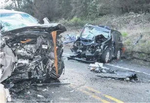  ?? Picture / John van de Ven ?? The wreckage of two motor vehicles involved in a crash this week on SH1 north of Taupo that killed four people and injured a further eight.
