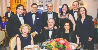  ??  ?? AIR CANADA ON SCENE: Standing, from left: Robert Trudeau, Arthur Wechsler, Calin Rovinescu, Geneviève Massé, David Rheault and Isabelle Marcoux. Seated, from left: Elaine Rovinescu, Brian Mulroney and Arielle MeloulWech­sler.