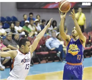  ??  ?? THE TNT KATROPA made it back-to-back wins in the ongoing PBA Philippine Cup after beating the Meralco Bolts, 99-81, yesterday.