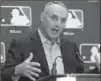  ?? LYNNE SLADKY, THE ASSOCIATED PRESS ?? Commission­er Rob Manfred speaks Friday after a meeting with Major League Baseball owners.