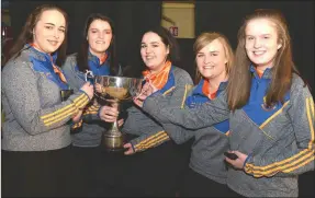  ??  ?? The Cullen Ballad Group of Clodagh O’Connor, Katie O’Sullivan, Maggie Moynihan, Gemma and Emily Nagle thrilled to collect Munster Scór na nÓg silverware.