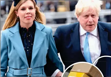  ??  ?? HEALTH KICK: Boris Johnson with Carrie Symmonds. Far right and inset: Plant-based meals arrive at No 10