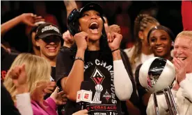  ?? Photograph: Sarah Stier/Getty Images ?? A'ja Wilson of the Las Vegas Aces celebrates after defeating the New York Liberty in Game 4 of the WNBA finals on Wednesday night at Barclays Center.