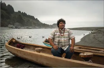  ?? JASON HARTWICK — FILE ?? Sammy Gensaw is interviewe­d on the set of “Guardians of the River,” a film about tribal activism and Klamath dam removal. He says the 2002fish kill “was the first time I ever smelled the long-term effects of genocide.”