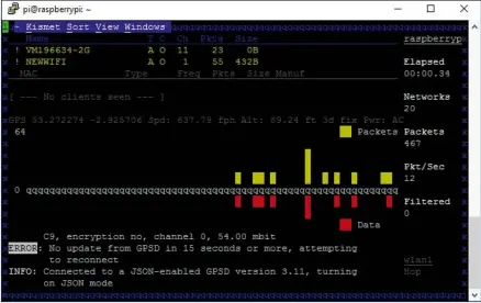  ??  ?? The Kismet console shows all the available networks and their strength.