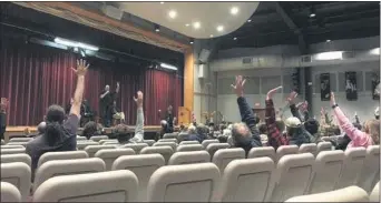 ?? MEDIANEWS GROUP FILE PHOTO ?? Pennsylvan­ia Lt. Gov. John Fetterman asks people to raise their hand if they are in favor of the possibilit­y of legalizing recreation­al marijuana at the conclusion of his listening tour in Downingtow­n.