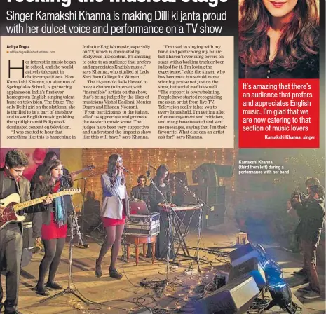  ??  ?? Kamakshi Khanna (third from left) during a performanc­e with her band