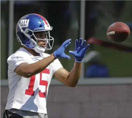  ?? FRANK FRANKLIN II - THE ASSOCIATED PRESS ?? FILE - In a Tuesday, June 4, 2019 file photo, New York Giants’ Golden Tate runs a drill during an NFL football minicamp at the team’s training facility, in East Rutherford, N.J. Tate has been suspended for four games for using a drug prescribed for fertility planning.