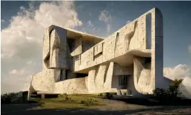  ?? Photograph: Courtesy: Dr Erdem Yildirim ?? Architectu­re from beyond the grave … a building created by AI in the style of Le Corbusier.