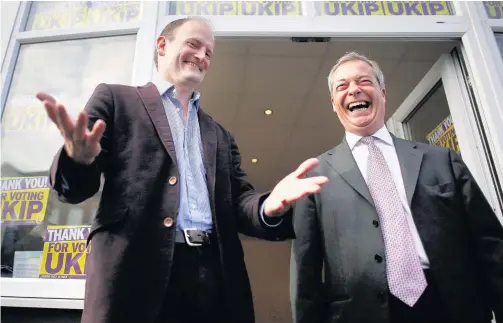  ?? PETER MACDIARMID ?? Douglas Carswell, left, has quit Ukip to become an independen­t MP. He is pictured here with Nigel Farage