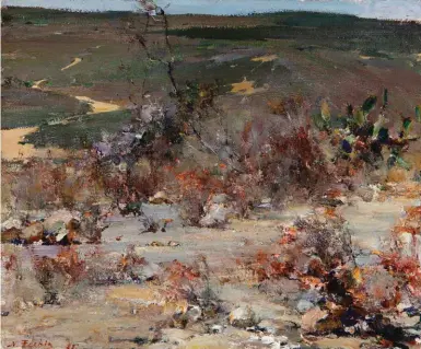  ??  ?? Nicolai Fechin (1881-1955), Road through a desert landscape, likely Taos, NM. Oil on canvas laid to canvas, 20 x 24 in. Estimate: $150/200,000