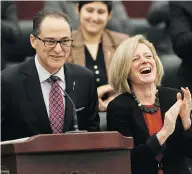  ?? IAN KUCERAK / POSTMEDIA NEWS FILES ?? Alberta Finance Minister Joe Ceci and Premier Rachel Notley as they tabled the budget on Thursday.