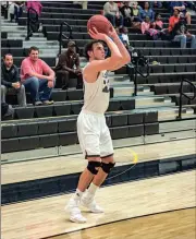  ?? TIM GODBEE / For the Calhoun Times ?? Calhoun’s Chapin Rierson pulls up for a 3-pointer during the third quarter of Thursday’s game.