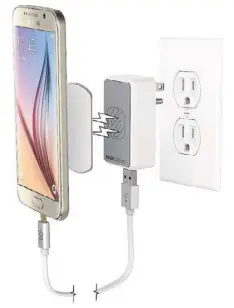  ??  ?? The MagicMount Wall Charger employs high-powered neodymium magnets to safely and securely mount your device.