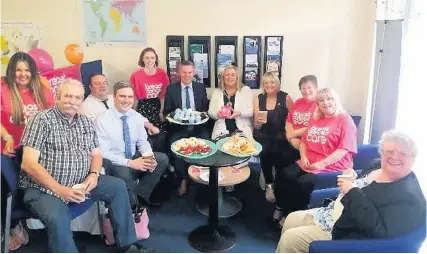  ??  ?? Welcome Provost Lorraine Cameron, MSP Derek Mackay and other guests enjoy afternoon tea with Tom Arthur