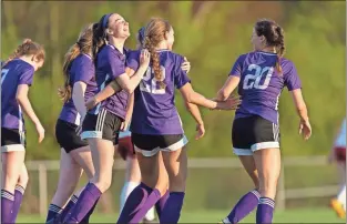  ?? Jonathan Landers ?? Several Darlington players come together to celebrate after scoring a goal in the second half against Chattooga on Wednesday.