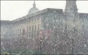  ??  ?? A view of North Block during the hailstorm in Delhi on Saturday.
PTI